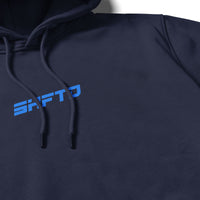 Don't Look Back Hoodie in Navy - close-up of the print detail