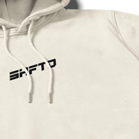 SHFTD Hoodie in Beige - close-up of the print detail