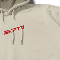 SHFTD Hoodie in Beige - close-up of the print detail