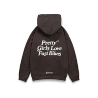 Hoodie Pretty Girls Love Fast Bikes en brun - vue de dos