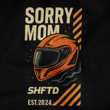 Sorry Mom Hoodie in Black - close-up of the print detail 2
