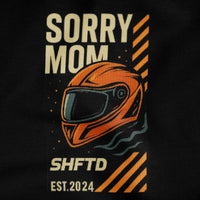 Sorry Mom Hoodie in Black - close-up of the print detail 2