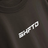 SHFTD T-Shirt in Brown - close-up of the print detail