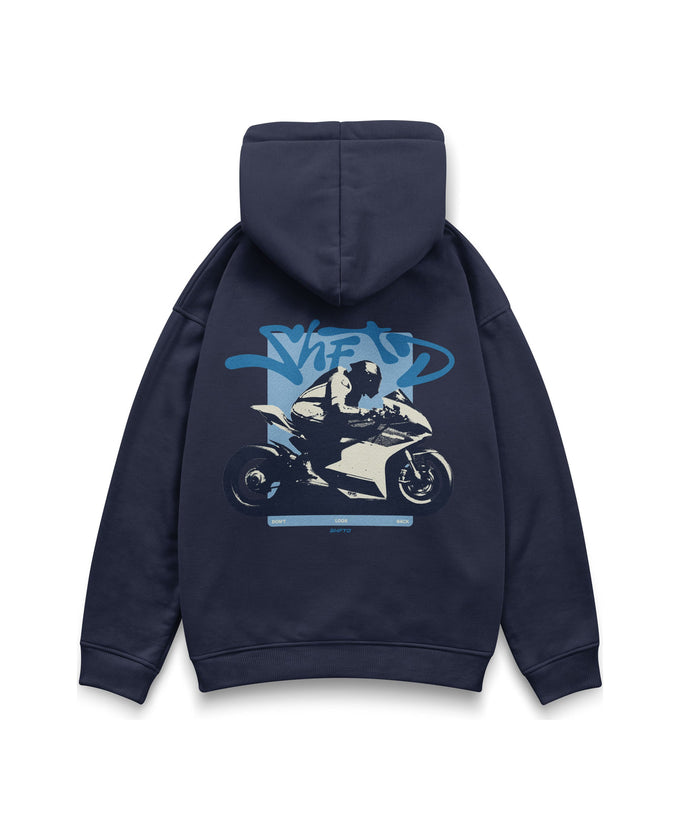 Hoodie Don't Look Back en marine - vue de dos