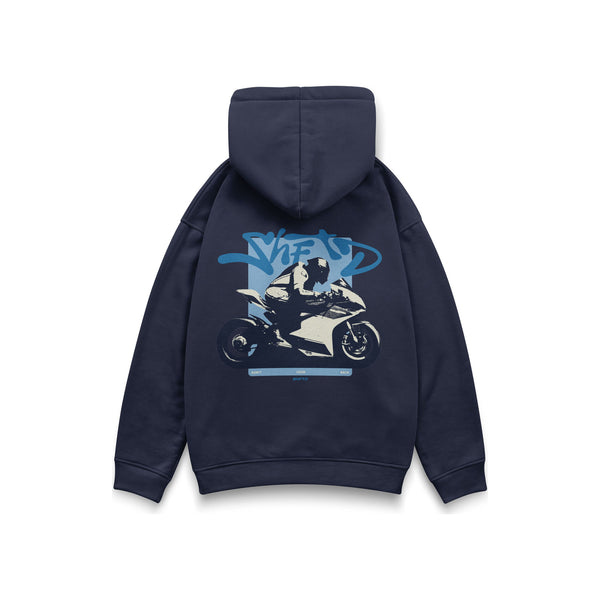 Don't Look Back Hoodie in Navy - back view
