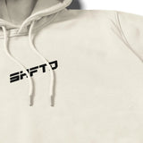 SHFTD Hoodie in Beige - close-up of the print detail