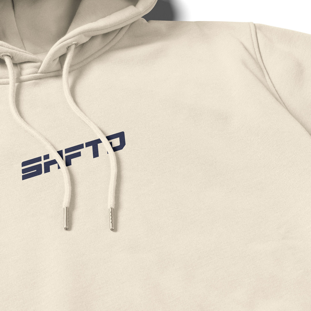 SHFTD Hoodie in Beige - close-up of the print detail
