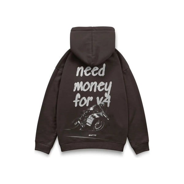 Hoodie Need Money for V4 en brun - vue de face