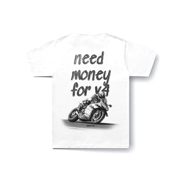 Need Money for V4 T-Shirt in White - back view 2