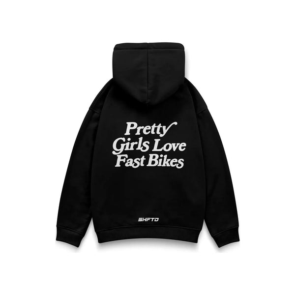 Hoodie Pretty Girls Love Fast Bikes en noir - vue de dos