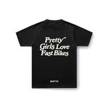 Pretty Girls Love Fast Bikes T-Shirt in Black - back view