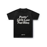 Pretty Girls Love Fast Bikes T-Shirt in Black - back view