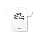 Pretty Girls Love Fast Bikes T-Shirt in White - back view