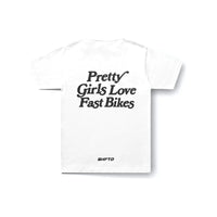 Pretty Girls Love Fast Bikes T-Shirt in White - back view
